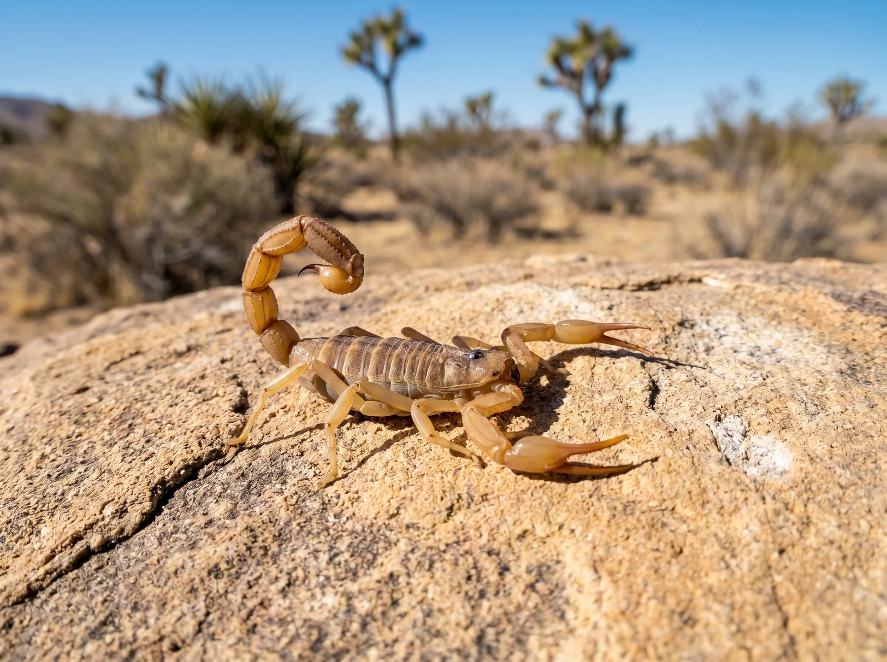 A bark scorpion on a desert rock
