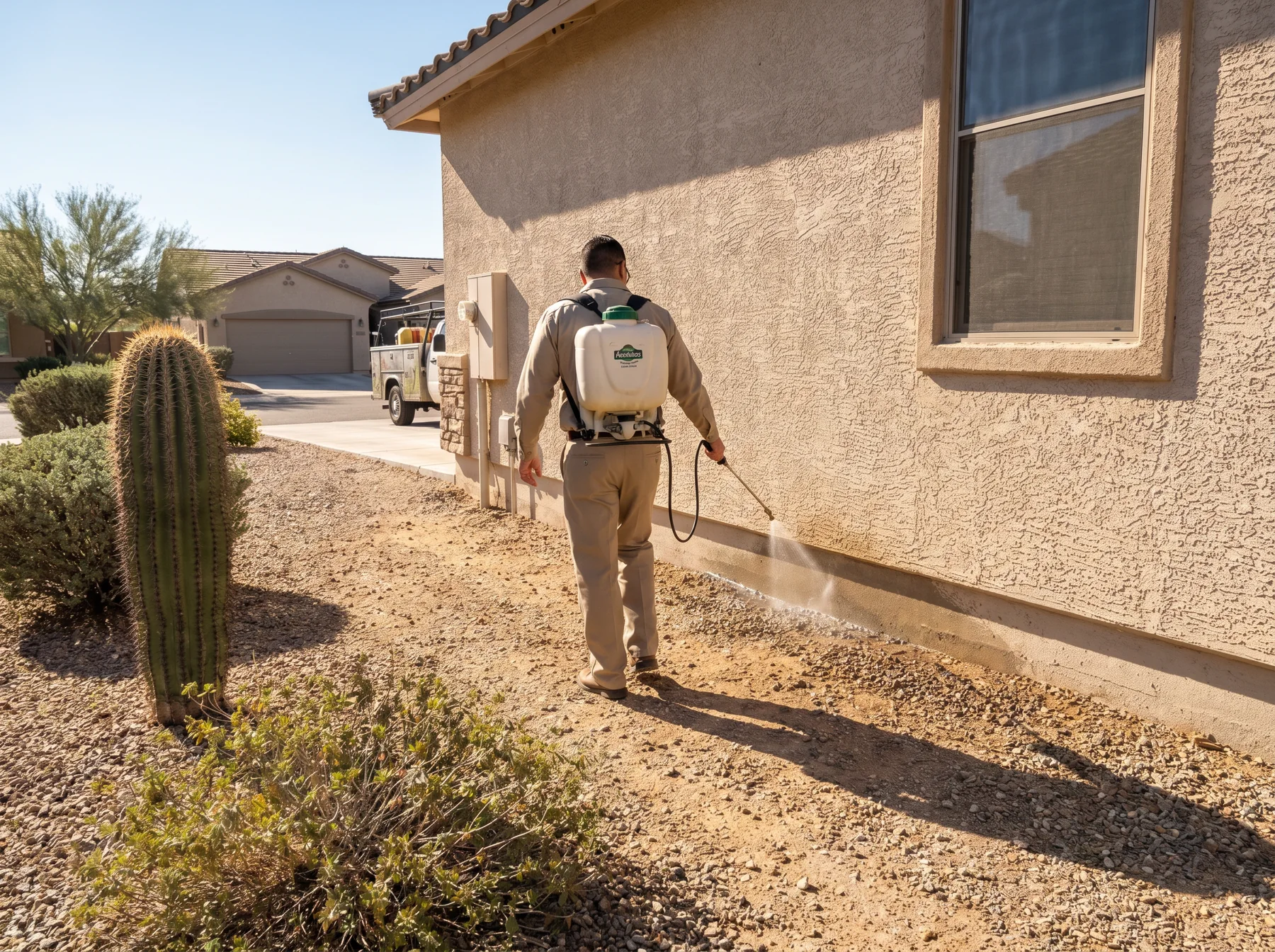 A technician treating a home's foundation